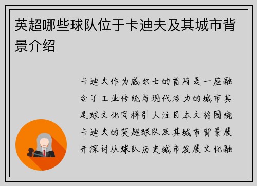英超哪些球队位于卡迪夫及其城市背景介绍
